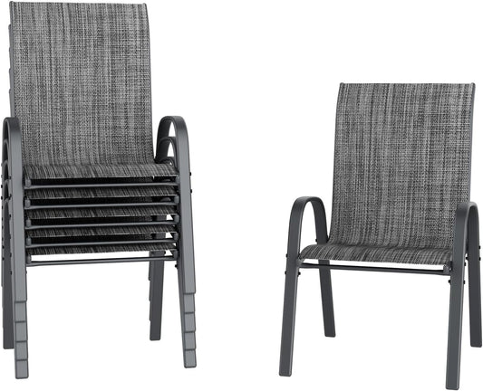 UDPATIO Patio Chairs Set of 8, Stackable Outdoor Dining Chairs with High Back, Breathable Textilene Fabric Outdoor Chair All Weather, 350LBS Capacity for Garden, Backyard (Dark Grey)