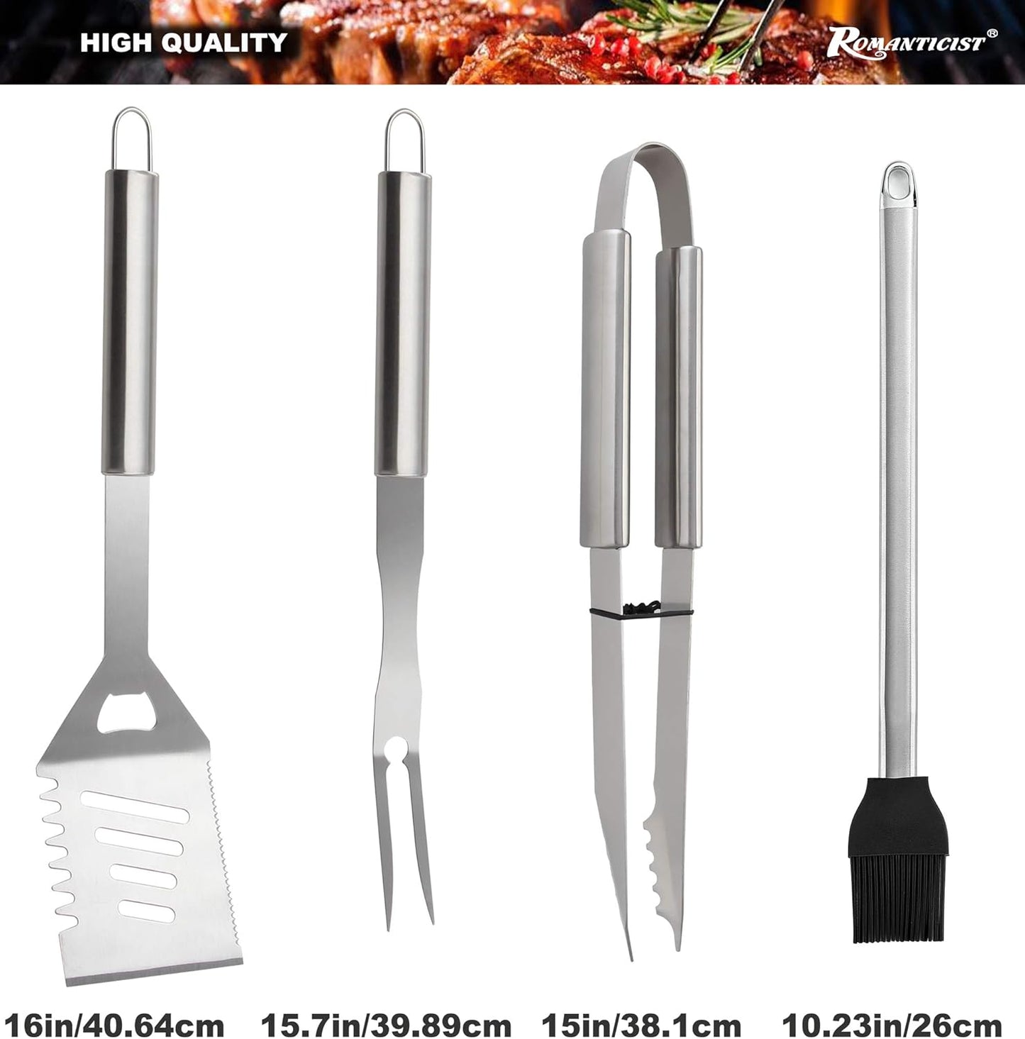 ROMANTICIST 23pcs Must-Have BBQ Grill Accessories Set with Thermometer in Case - Stainless Steel Barbecue Tool Set with 2 Grill Mats for Backyard Outdoor Camping - Father's Day Best Barbecue Gift