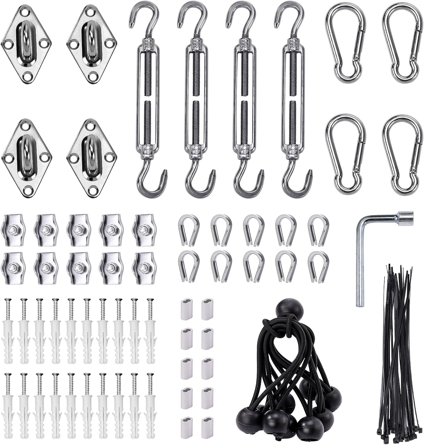 Shade Sail Hardware Kit 6 inch turnbuckles for Triangle Rectangle Sun Shade Sail Outdoor Installation turnbuckles for Cables Wire for Outdoor,Garden,Kitchen,Craft,118PCS