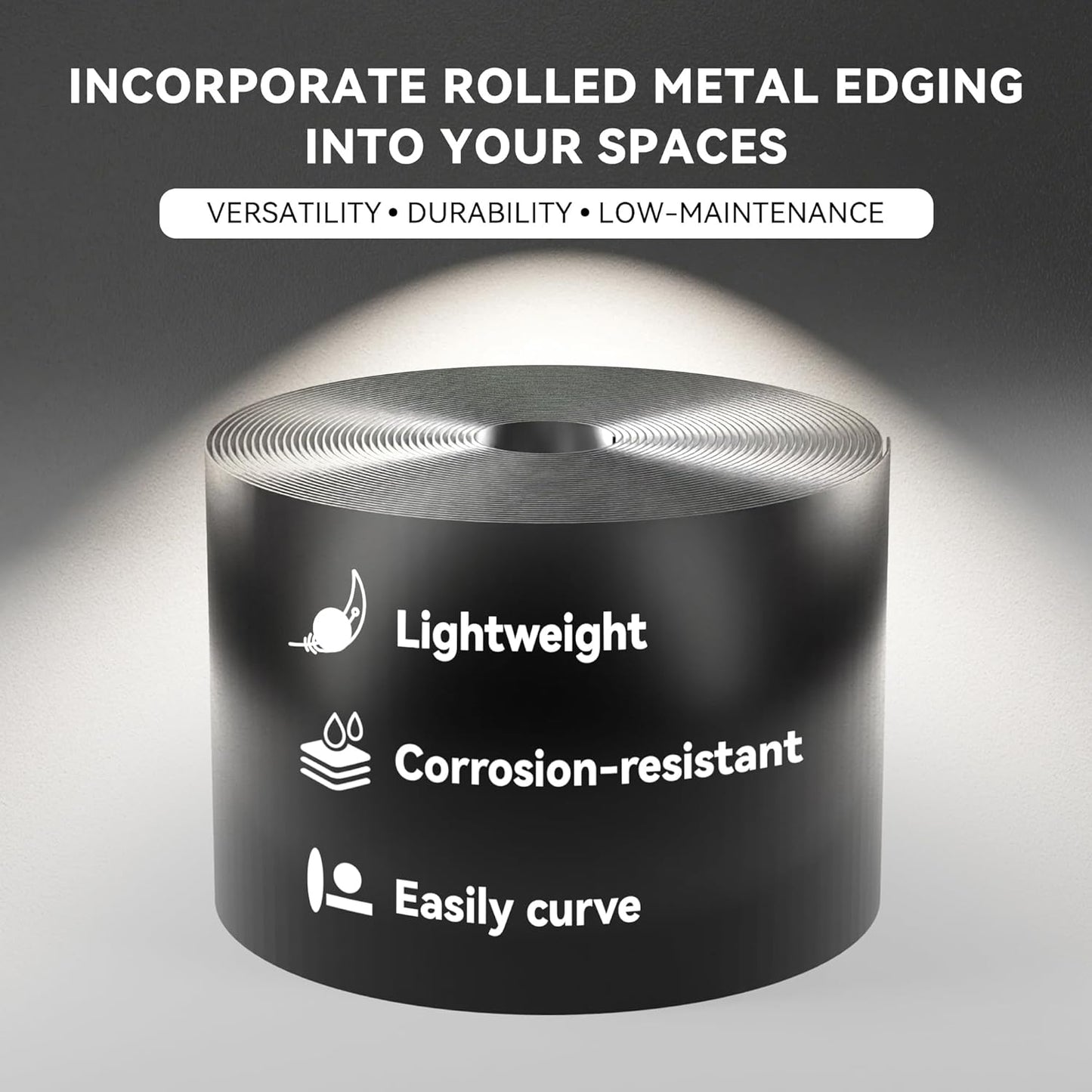 Worth Galvanized Steel Landscape Edging 8" x25' Metal Garden Edging Roll Flexible Bender Border with 8Pcs Stakes for Lawn, Flower Bed Edges, Black