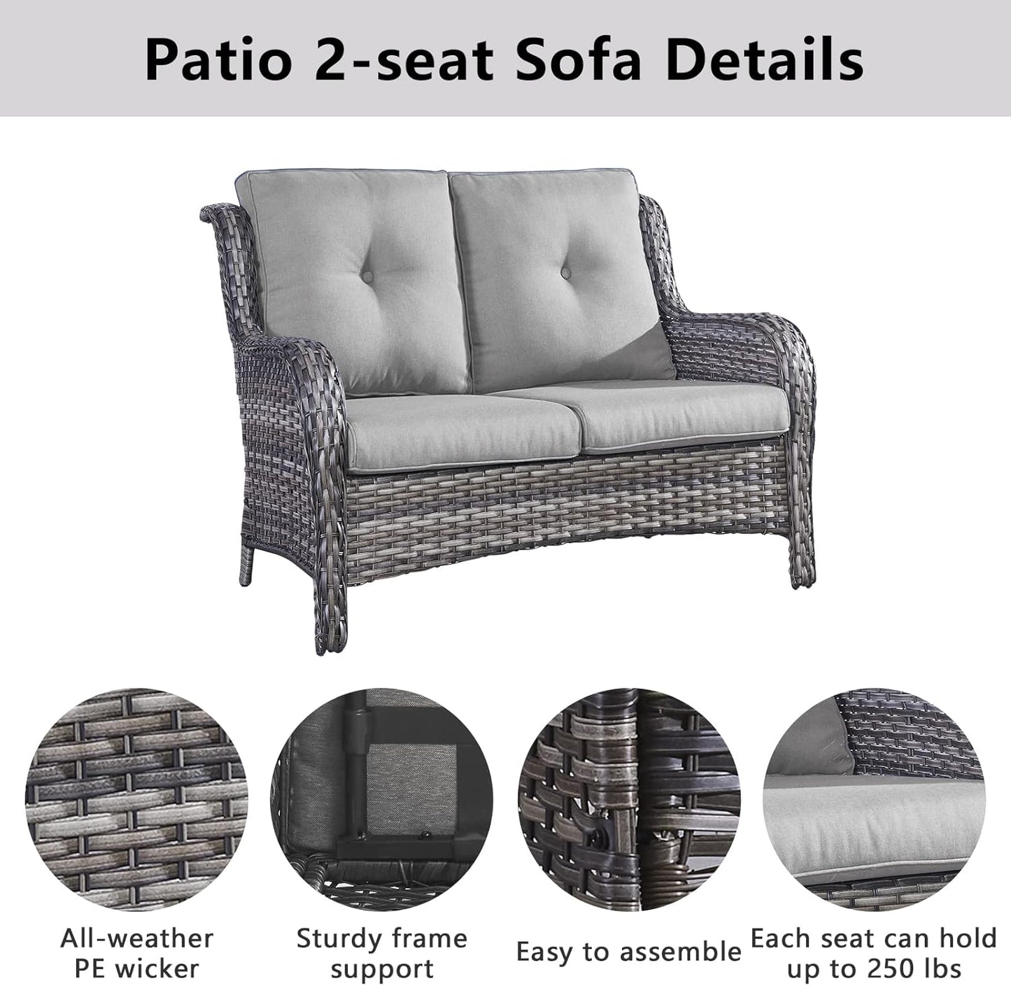 Outdoor Loveseat Small Patio Furniture 2 Seater Sofa Brown Wicker Couch Rattan Settee for Single-Family House