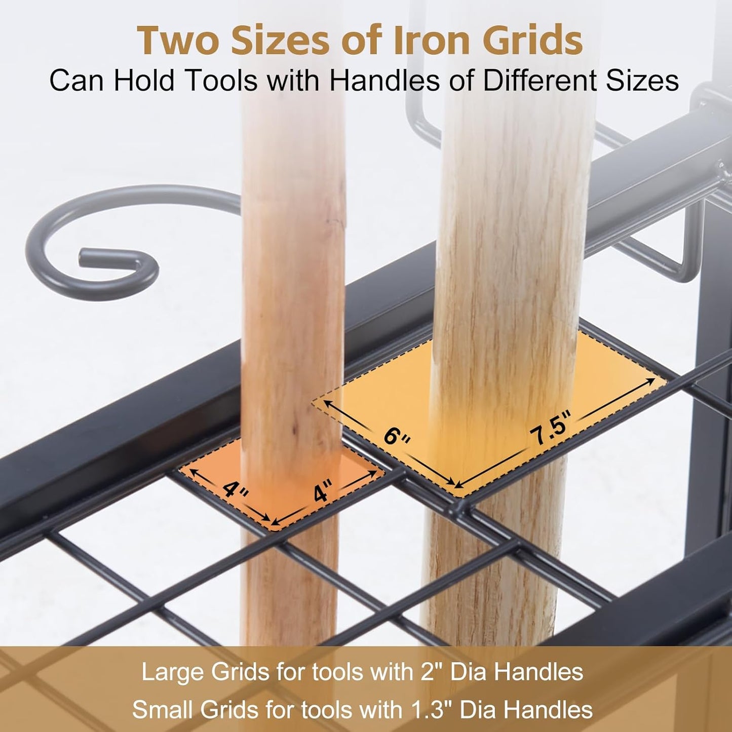 Lauren&Harold Garden Tool Organizer for Garage, Yard Tools Storage Rack with 2 Stair-Climbing Wheels, Gardening Tool Storage Holder for Garage, Yard, Lawn and Outdoor, Garden Tool Rolling Cart