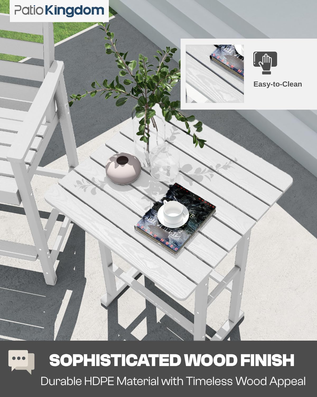 3-Piece Outdoor Bar Set with Beige 11FT Cantilever Umbrella, HDPE Tall Balcony Adirondack Chairs and Table, Outdoor Bar Stools for Patio (White)