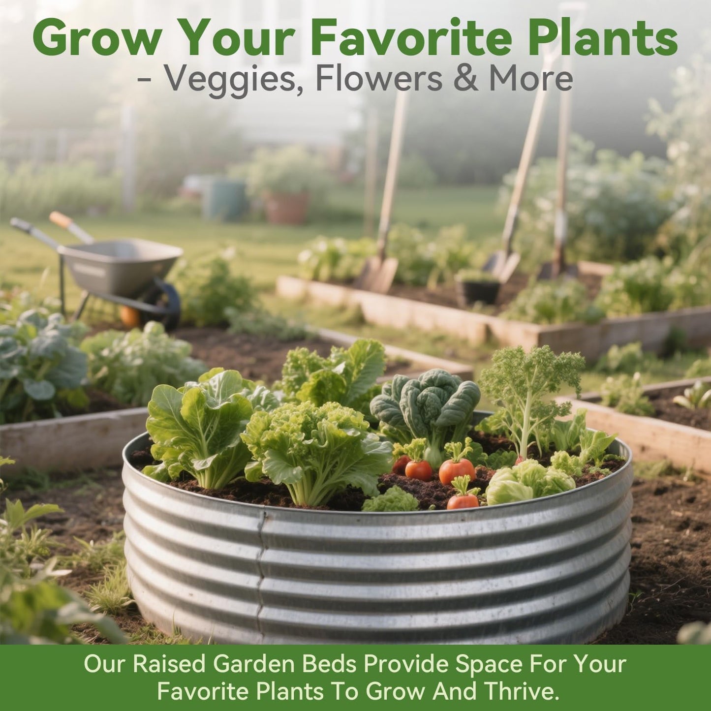 5x5x1ft Round Galvanized Raised Garden Bed Kit，Galvanized Planter Box Raised Garden Beds，Large-Capacity Easy Assembly Outdoor Metal Raised Bed for Gardening Vegetables，Fruits，Flowers，Classic Silver