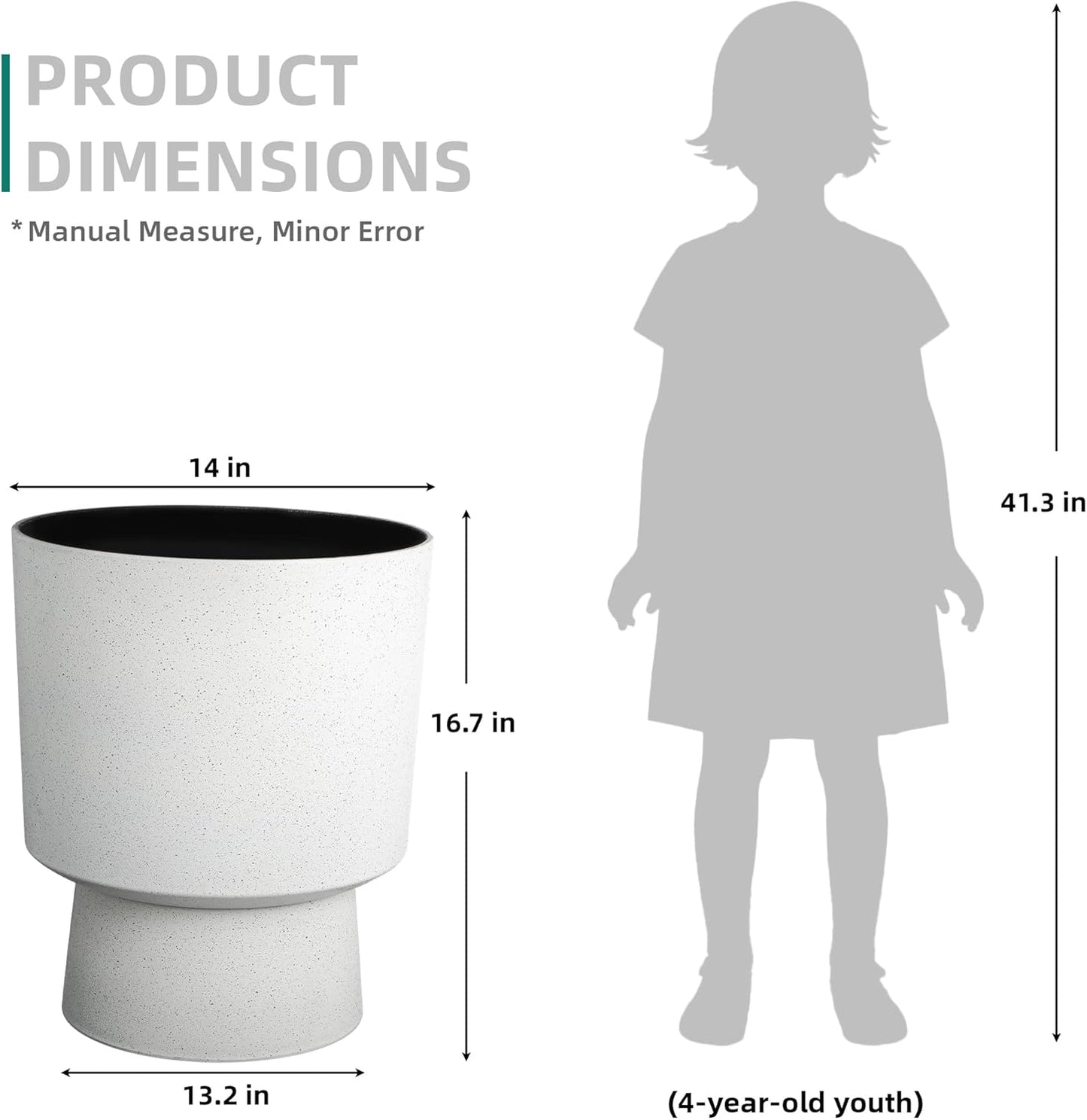 16.75"H Urn-Style Tall Planters, 2-Pack Modern Large Flower Pots for Outdoor Indoor, 2-in-1 Design Plant Containers for Garden Patio Yard Balcony Porch or Home Decor, White Terrazzo, UV-Protect