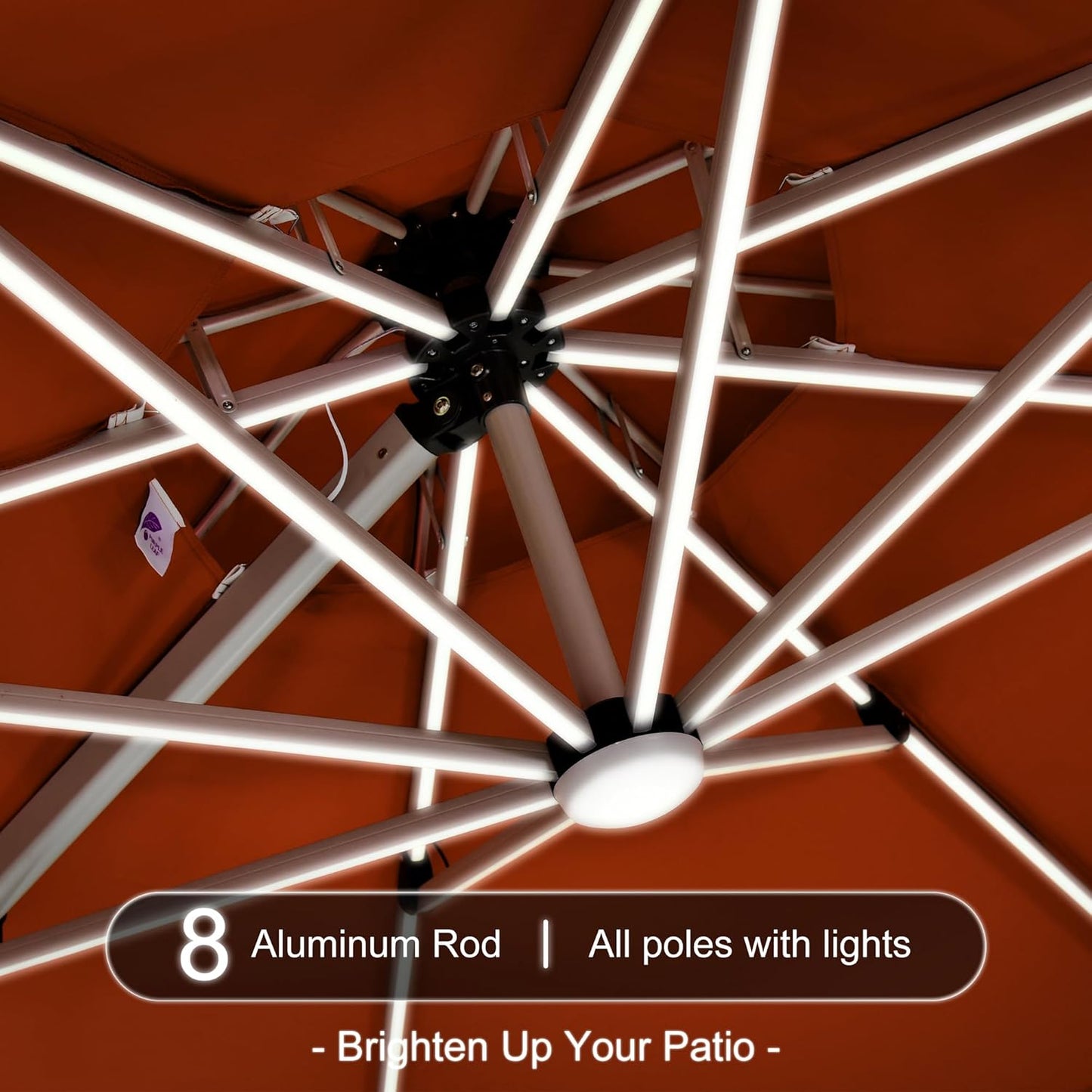 PURPLE LEAF 11ft Solar powered LED Patio Umbrella Outdoor Round Umbrellas Large Cantilever Umbrella with LED lights Windproof Offset Umbrellas Sun Umbrella for Garden Deck Pool Patio, Brick Red