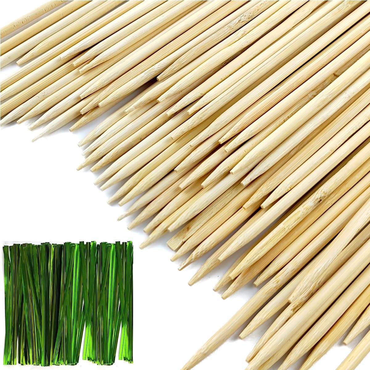 GXXMEI 100PCS 18" Bamboo Plant Stakes with 100PCS 4" Green Garden Ties, Plant Sticks Support, Floral Plant Support Wooden, Indoor Gardening Plant Supports, Wooden Sign Posting Garden Sticks