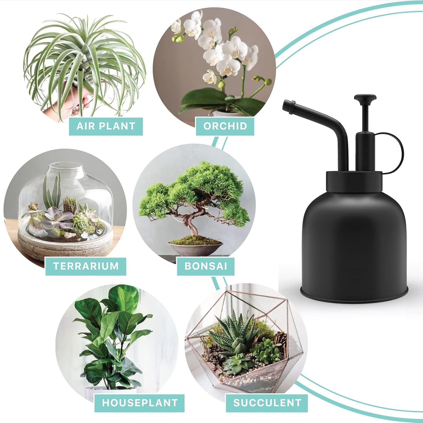 Plant Mister Spray Bottle Stainless Steel Watering Can for Indoor Plants Bonsai Sprayer Succulent Spritzer Houseplant Atomizer Terrarium Mister Modern Garden Tools 10oz/300ml Black