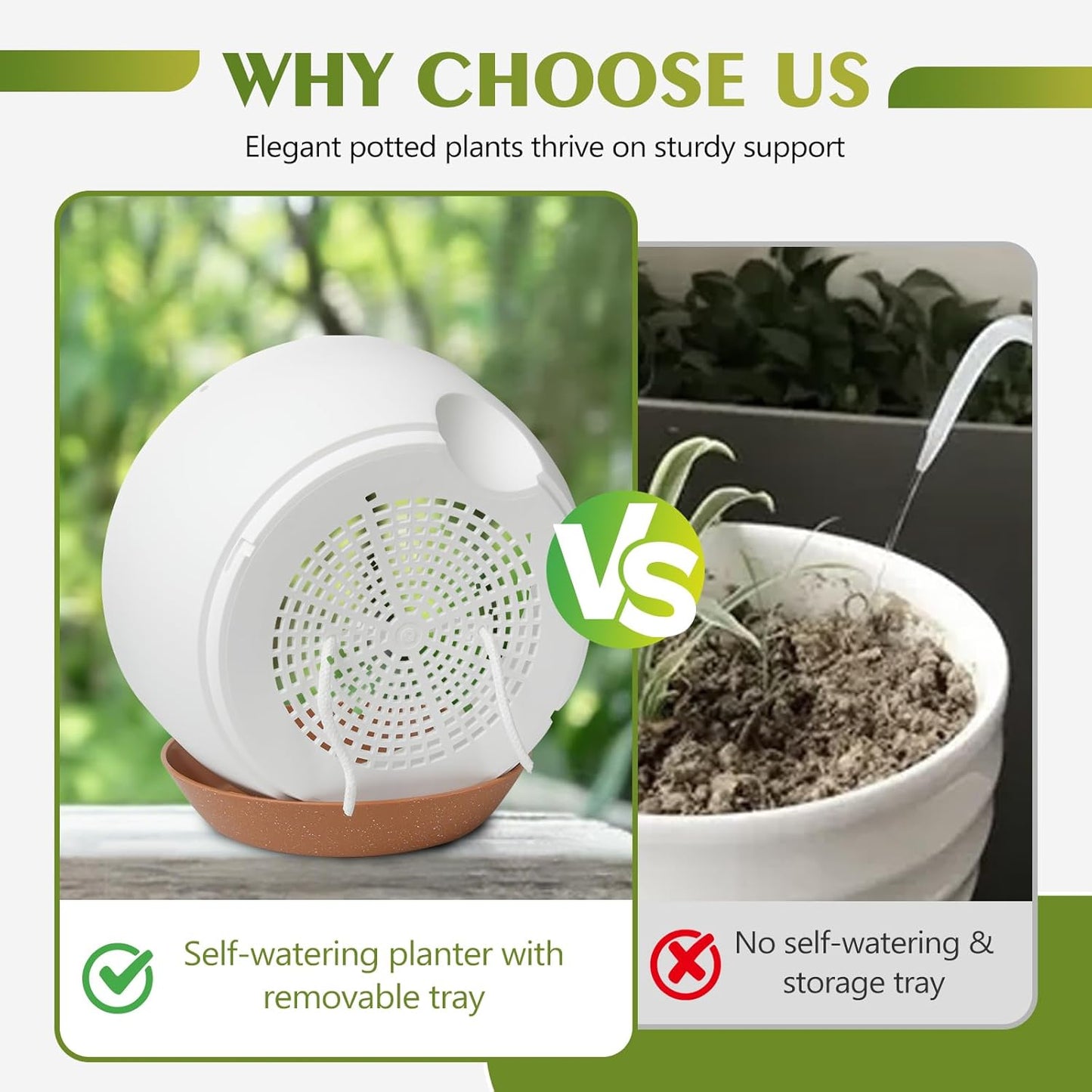 GARDIFE Hanging Planters for Indoor Outdoor Plants, 2 Pack Self Watering Hanging Pot with Drainage Holes & Removable Tray (White, 12 inch)