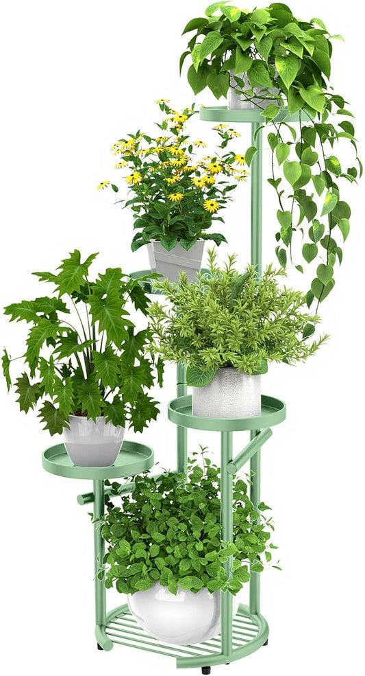 TOSKING 5 Tier Metal Plant Stand Indoor， Plant Shelf, Corner Shelf Flower Pot Stand for Outdoor Plant Stand for Living Room Balcony Garden Patio Bedroom (Green, 42inches)
