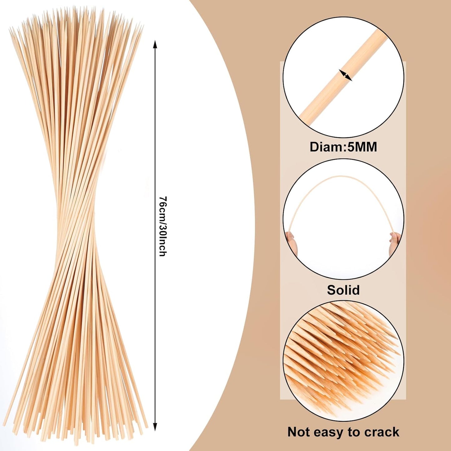 150PCS Marshmallow Roasting Sticks,30 Inch Marshmallow Sticks for Fire Pit 5mm Thick Bamboo Skewers for Smores Roaster Barbecue Grilling Campfire Kebab