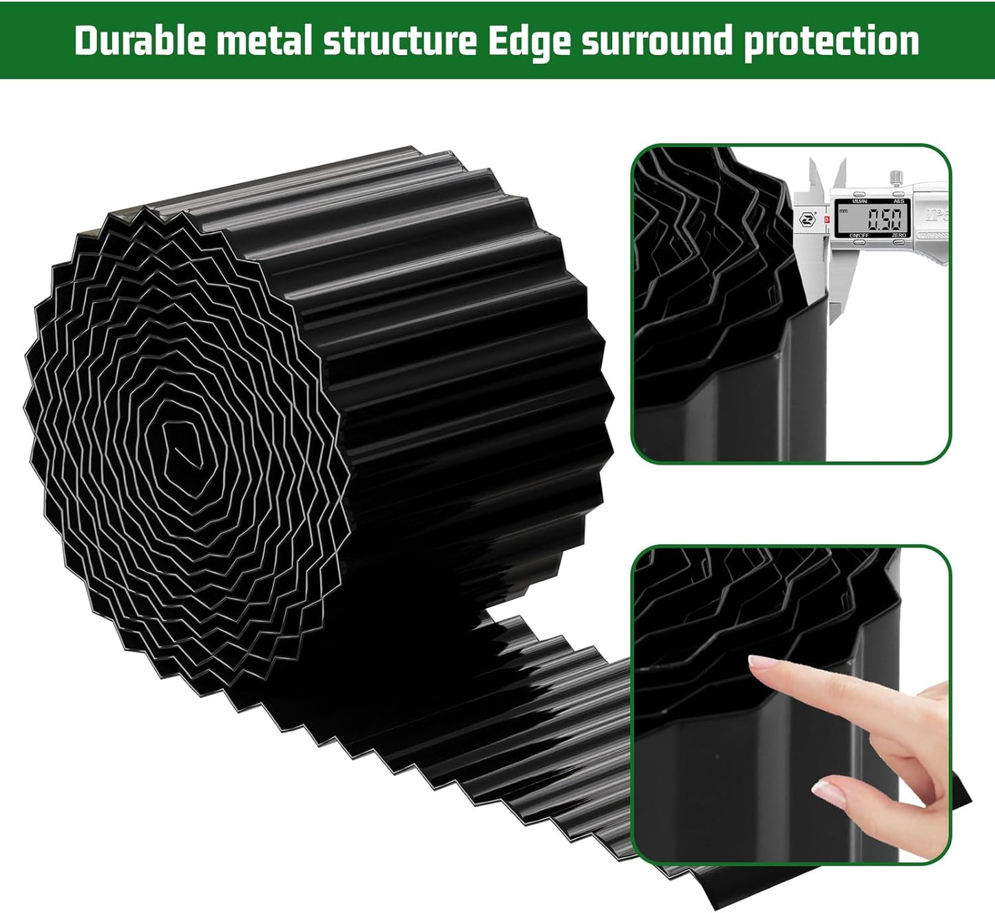 SnugNiture Corrugated Metal Garden Edging,10" x 20' Sturdy Lawn Edging Border,Landscape Edging Border for Lawn, Flower Bed,Garden and Yard(Black)