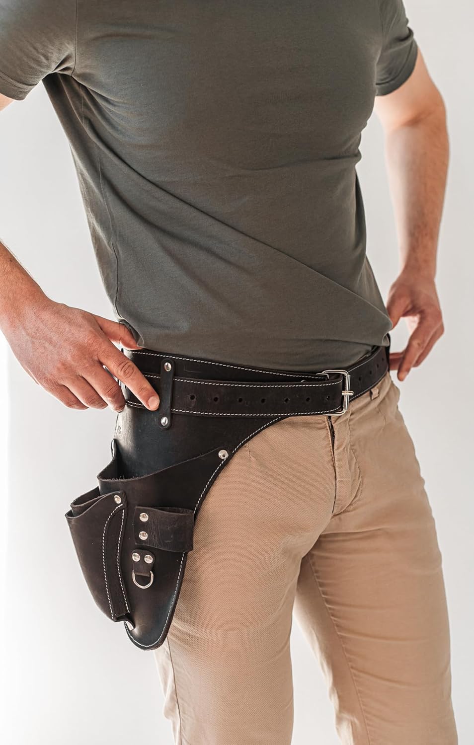 Garden Florist Tool Belt for Men | Leather Tool Belt for Women | Handmade Belt for Gardener, Electrician, and Carpenter | Leather Florist Belt (Brown CrazyHorse) (Black crazy-horse, one size)