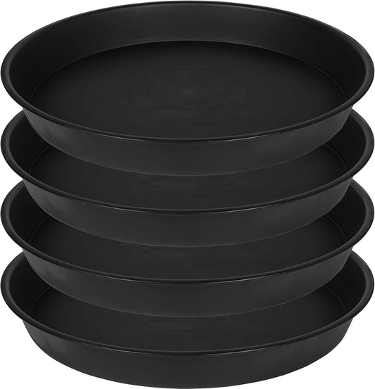 4 Pack of 16 inch Plant Saucer (13.5" Base), Heavy Duty Plastic Plant Tray for Pots, Flower Water Trays for Indoors, Bird Bath Bowls, Plant Drip Saucers for Planter 14"/15"/16" (Black)