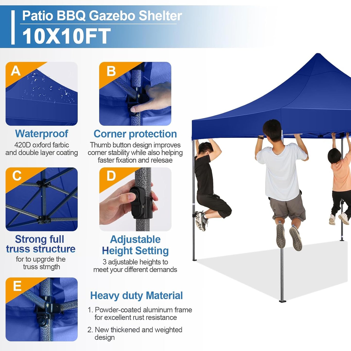 COBIZI 10x10 Pop Up Canopy Tent 10x10 Easy up Canopy, Heavy Duty Outdoor Canopy UPF 50+ All Weather Waterproof Instant Party Tents for Parties Gazebo with Handbag, Navy Blue(Windproof Upgraded)