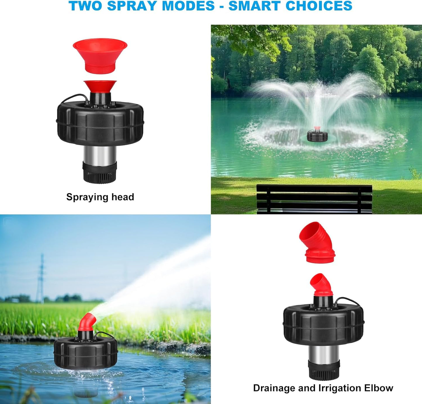 15000 GPH Pond Fountain Aerator, Fully Automatic 1HP 750W 110V Stainless Steel Floating Fountain and Water Pond Aerator Fit for Outdoor Large Ponds and Lake Jet System with 100 FT Power Cord & Timer