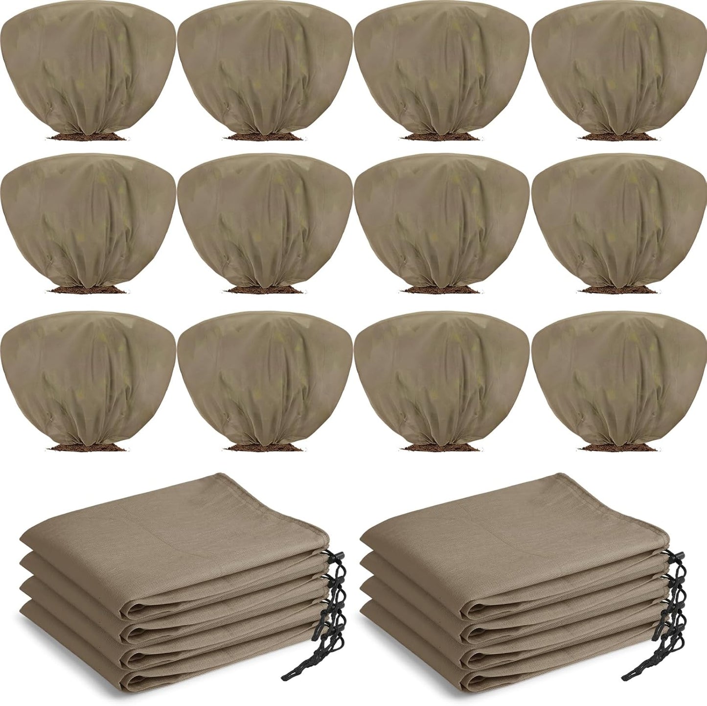 12 Pcs Winter Plant Covers Freeze Protection 39.4x23.6 Inch Horizontal Shrub Tree Rose Plant Protection Bags Frost Blanket with Drawstring for Fall Winter Outdoor Garden Planting (Brown)