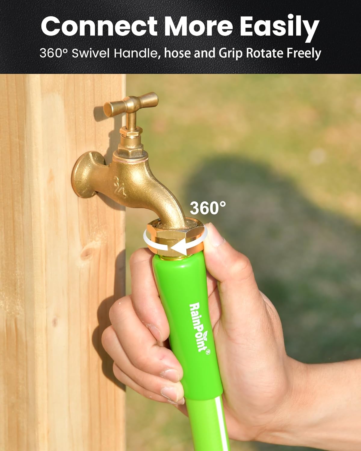 RAINPOINT Short Garden Hose 10ft - Lightweight Water Hose with Swivel Handle - Flexible, Heavy Duty, Hybrid Rubber, with Male to Female Fittings