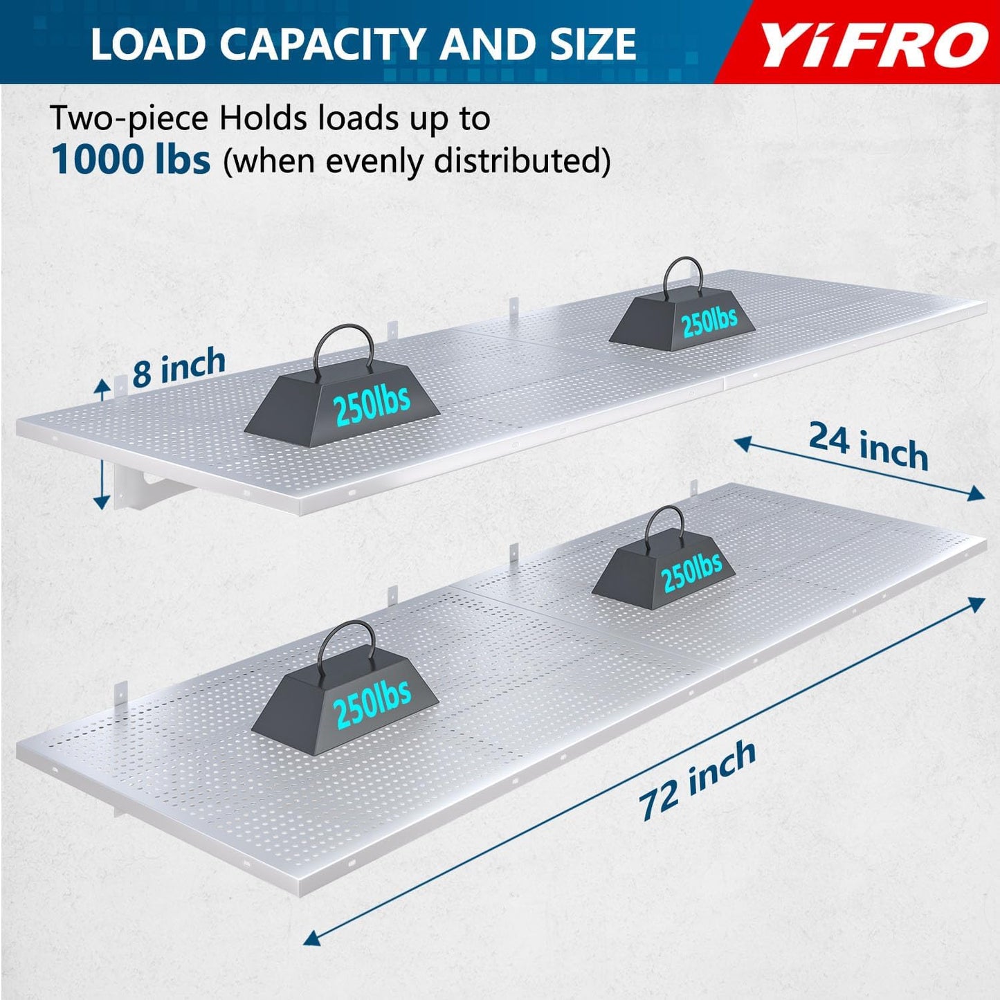 4-Pack 2x3ft Heavy Duty Garag e Wall Shelving, 1000 lbs Load Capacity, Garage Shelving Wall Mounted, Garage Storage Rack with Hooks, White