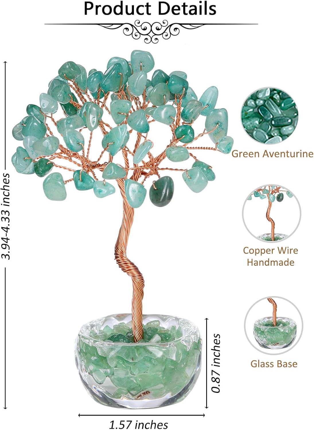 Jovivi Small Green Aventurine Crystal Tree, Natural Crystal Healing Stones Tree Glass Bowl Base Gemstone Money Trees Feng Shui Good Luck Home Desk Decor
