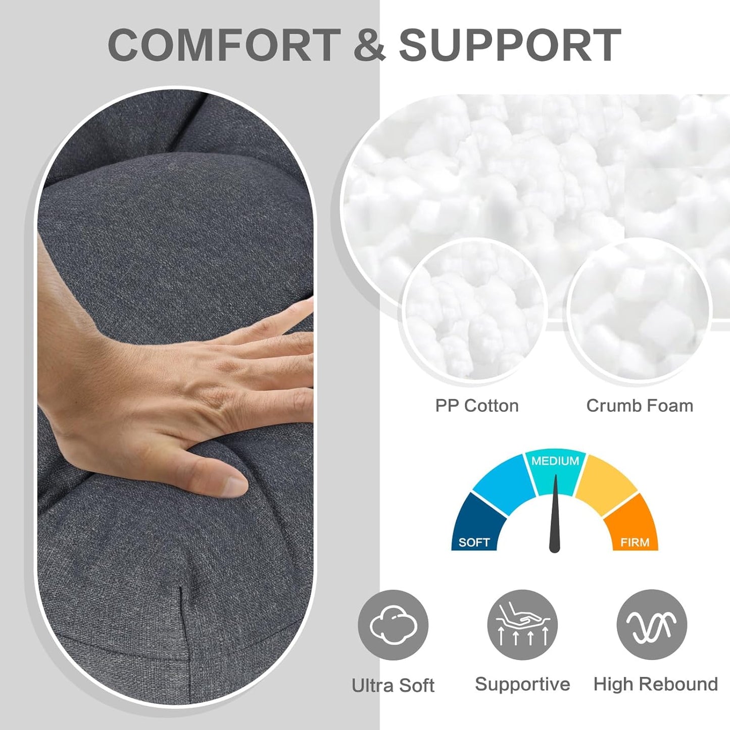 Aoodor 19" x 19" x 5" Tufted Outdoor Chair Cushions, Water Resistant & Fade Resistant Polyester Dining Chair Pads with 2 Straps for Patio Furniture, Set of 4