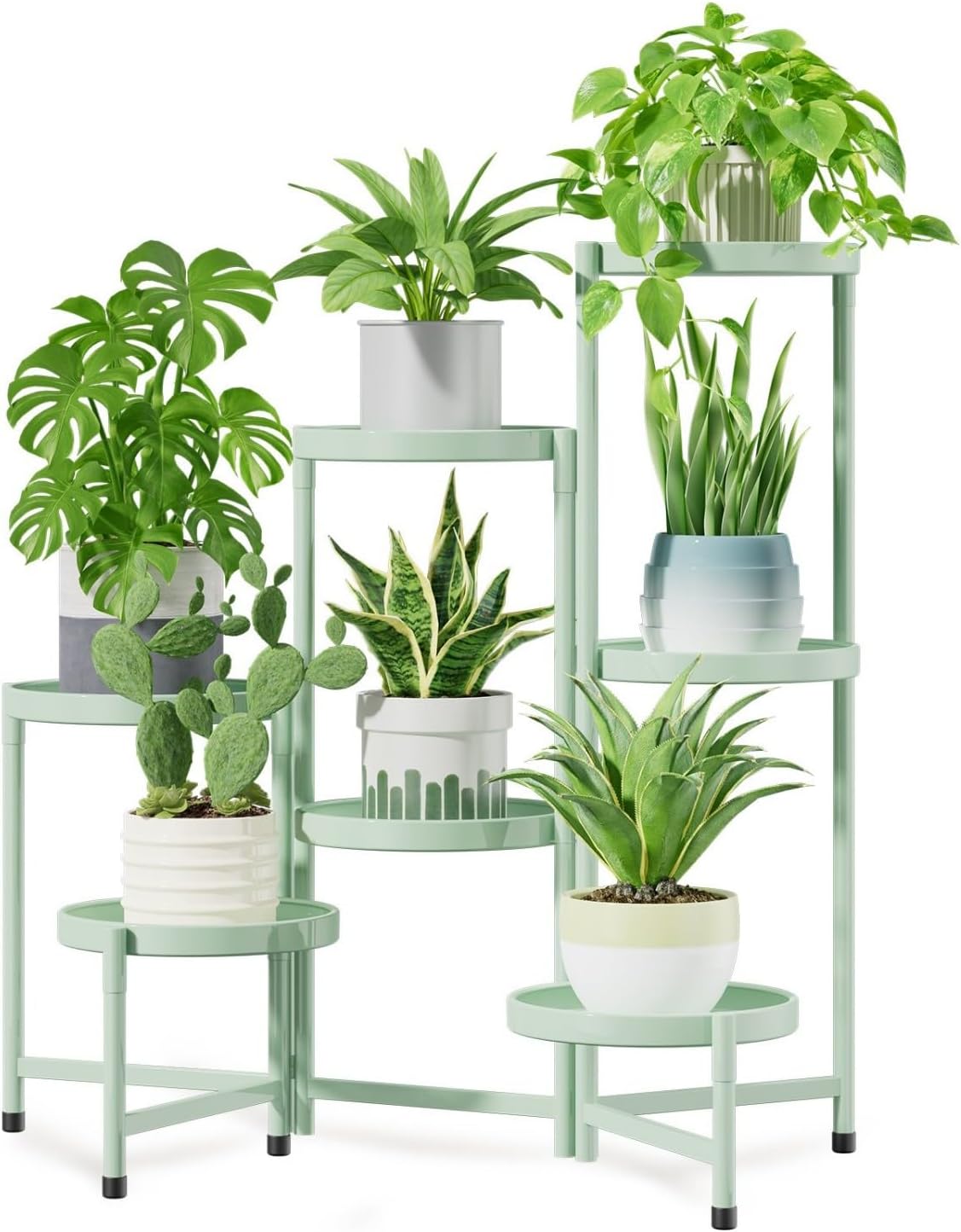 iDavosic.ly 7 Tier Large Plant Stand Indoor, 10 Inch Wide Tall Corner Metal Plant Stands Outdoor for Multiple Plants, Folding Tiered Flower Display Holder Rack Shelf, Light Green
