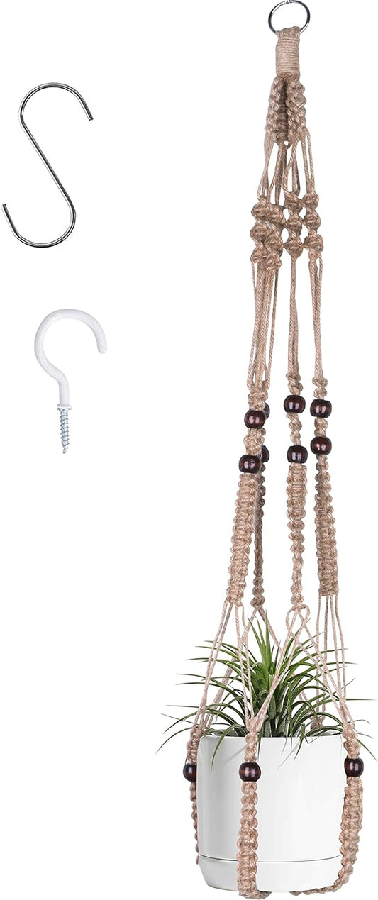 Macrame Plant Hanger Indoor Hanging with Wood Beads Macrame Planters No Tassel for Indoor Outdoor Boho Home Decor 35 Inch (Brown, 1pc)
