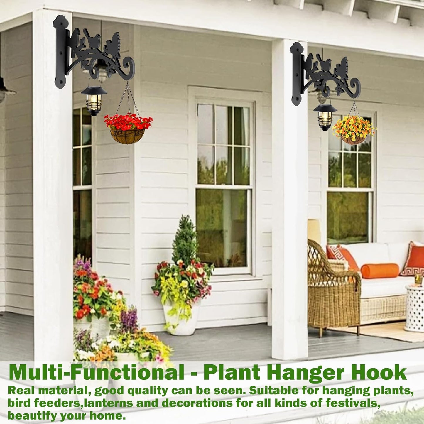 4 Pack Plant Hanger Hook,Outdoor & Indoor Hanging Basket Hooks,9in Metal Plant Wall Hanger,Plant Bracket Hook for Hanging Plants,Bird Feeder,Lantern