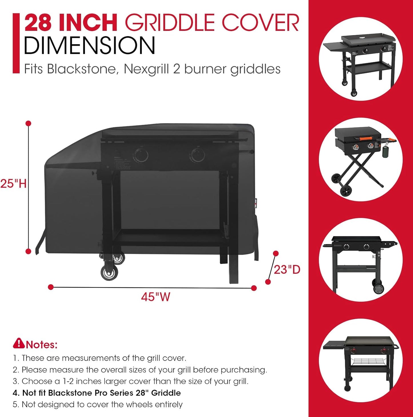 Unicook 28 Inch Griddle Cover for Blackstone and Nexgrill Cooking Station, Outdoor Flat Top BBQ Grill Cover with Sealed Seam, Heavy Duty Waterproof Fade Resistant, Black
