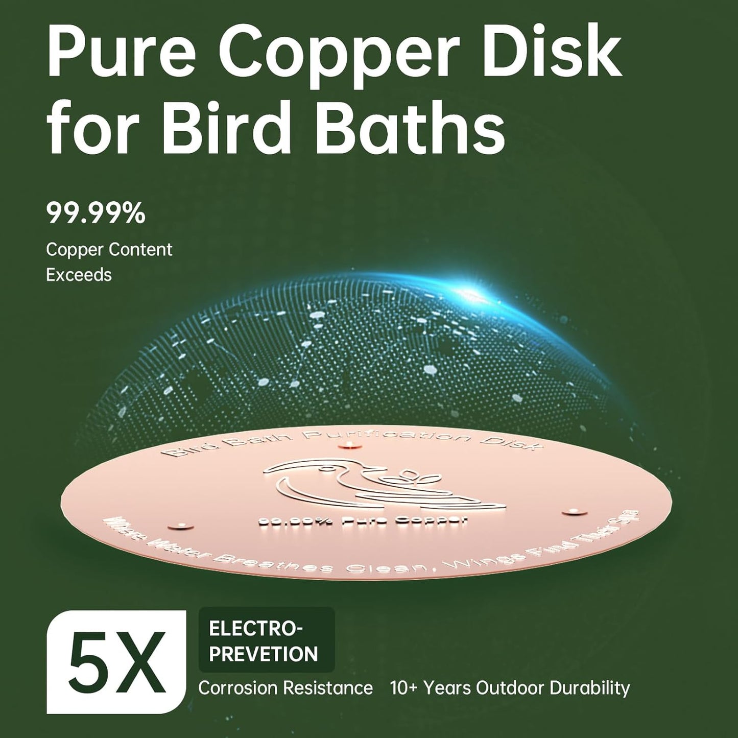 Bird Bath Copper Disk, Premium 0.6mm Sturdy 99.99% Pure Copper Disk for Bird Baths,Triple-Point Support Ensures Clean Water Year-Round, Compatible with All Outdoor Birdbath Bowls