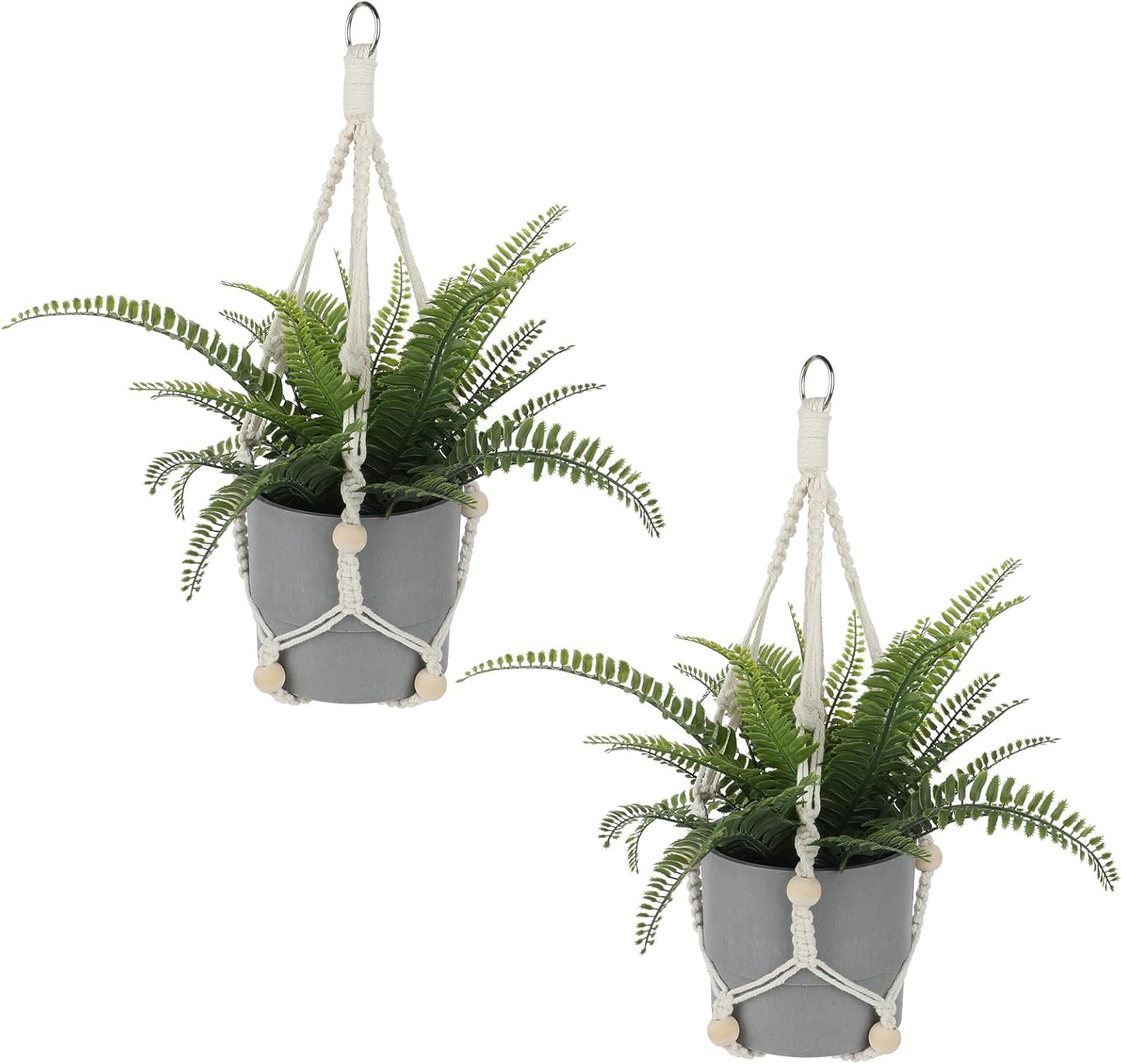 Macrame Plant Hanger Indoor, 2 Pack Boho Decor Hanging Plant Holder Hanging Planters for Indoor Plants Window Plant Hanger Flower Pot Hanging Basket with Wood Beads and Metal Hook Rings Ivory 20 Inch