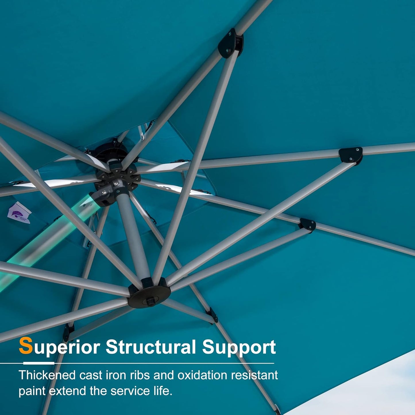 PURPLE LEAF 12 Feet Double Top Round Deluxe Patio Umbrella Offset Hanging Umbrella Outdoor Market Umbrella Garden Umbrella, Turquoise Blue