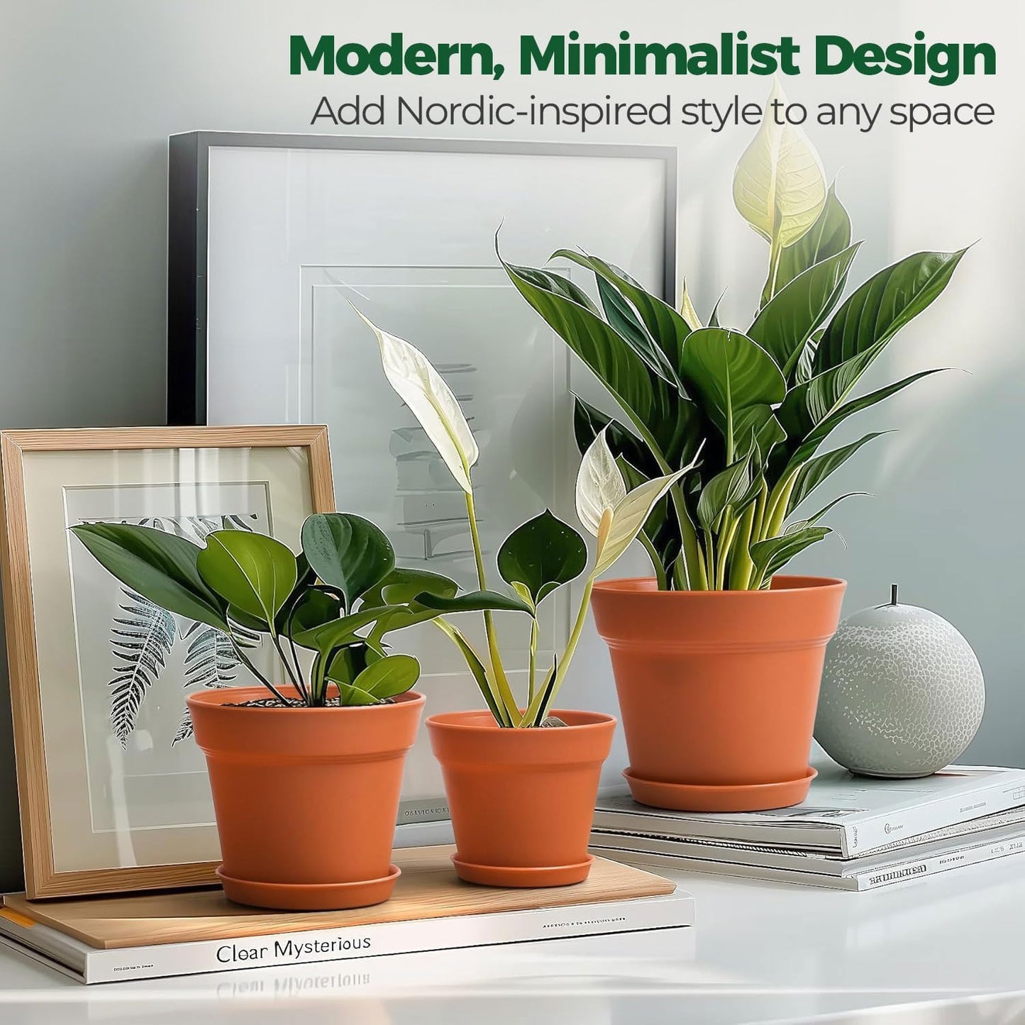 T4U 4 Inch Plant Pots 8-Pack, Small Flower Pots with Drainage Hole and Saucer, Decorative Nursery Pot Bulk for African Violet, Snake Plant, Succulent, Herb and Plants Indoor (8 Pcs 4" Pots)