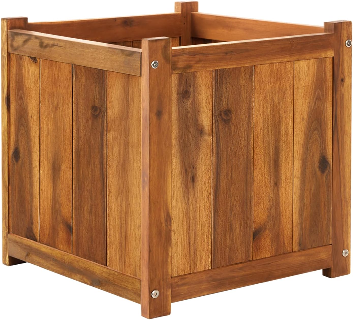 IDZO Acacia Wood Flower Planter Box for Outdoor Plants, 1pc Wooden Raised Garden Bed with Handles, Drainage Holes, Ideal for Garden and Home Décor, Light Cherry