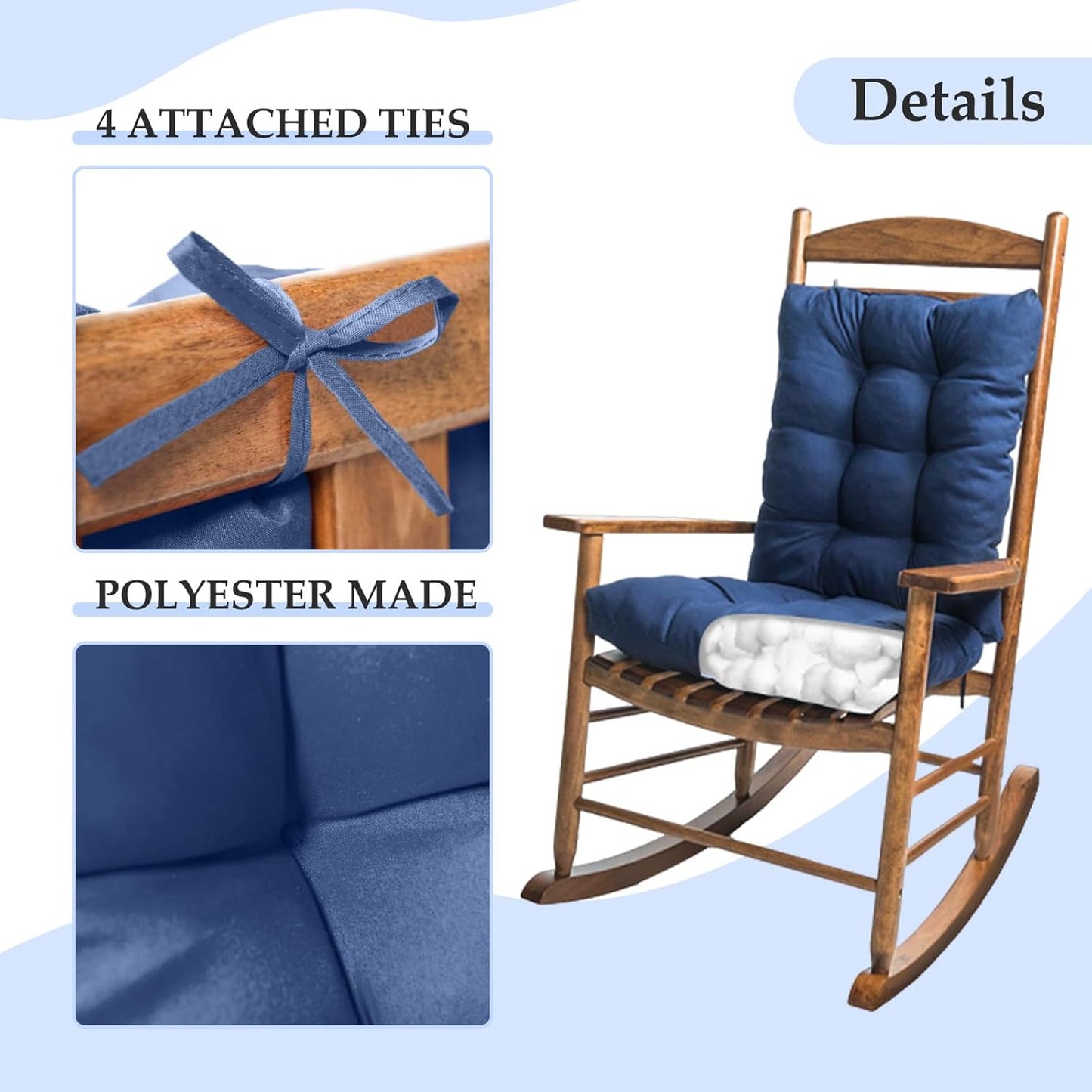 Patio Rocking Chair Cushion, 1 Pack Non Slip Back Chair Cushion High Back Indoor Outdoor Chaise Lounger Cushion Seat Pads, Purple