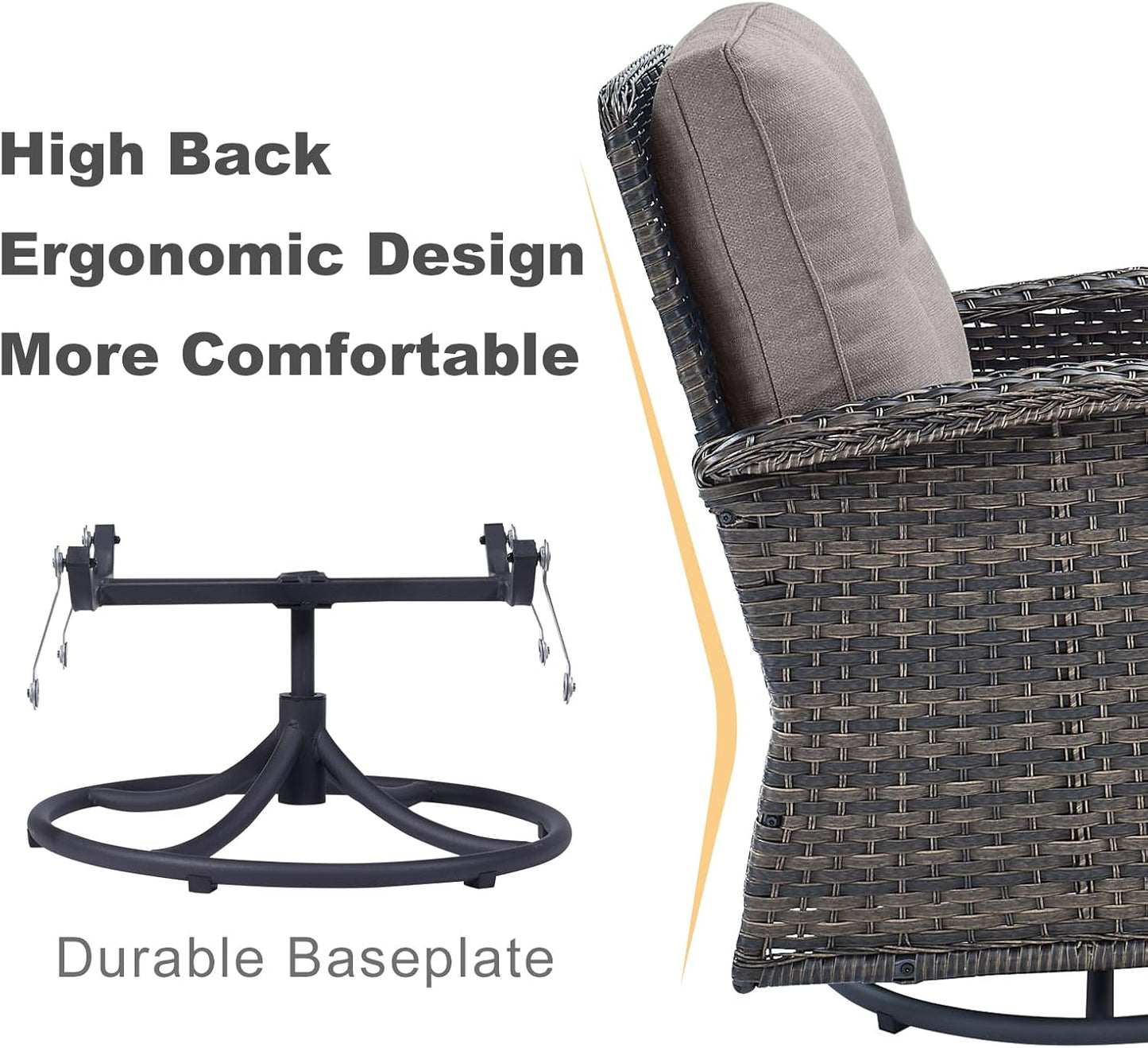 HUMMUH Patio Furniture 6-Piece PE Wicker Outdoor Conversation Set,All-Weather Rattan Swivel Chairs with Ottomans Glider Loveseat for Backyard,Poolside,Deck