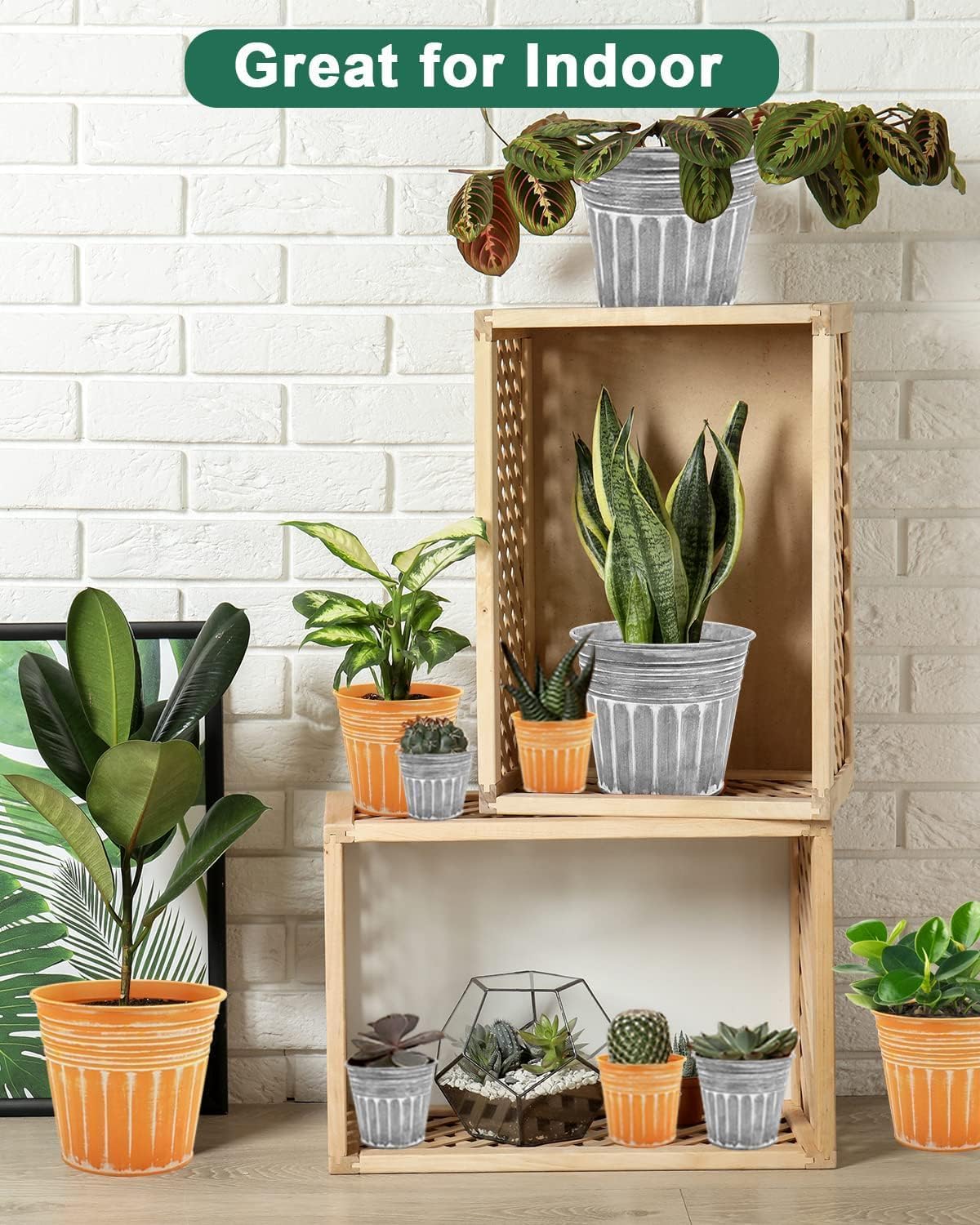 vensovo 7 Inch Silver Metal Rustic Flower Pots - 6Pcs Medium Galvanized Planters with Drainage Hole and Rubber Plug, Rustproof Metal Bucket Plant Pots Farmhouse Vintage Style for Decor