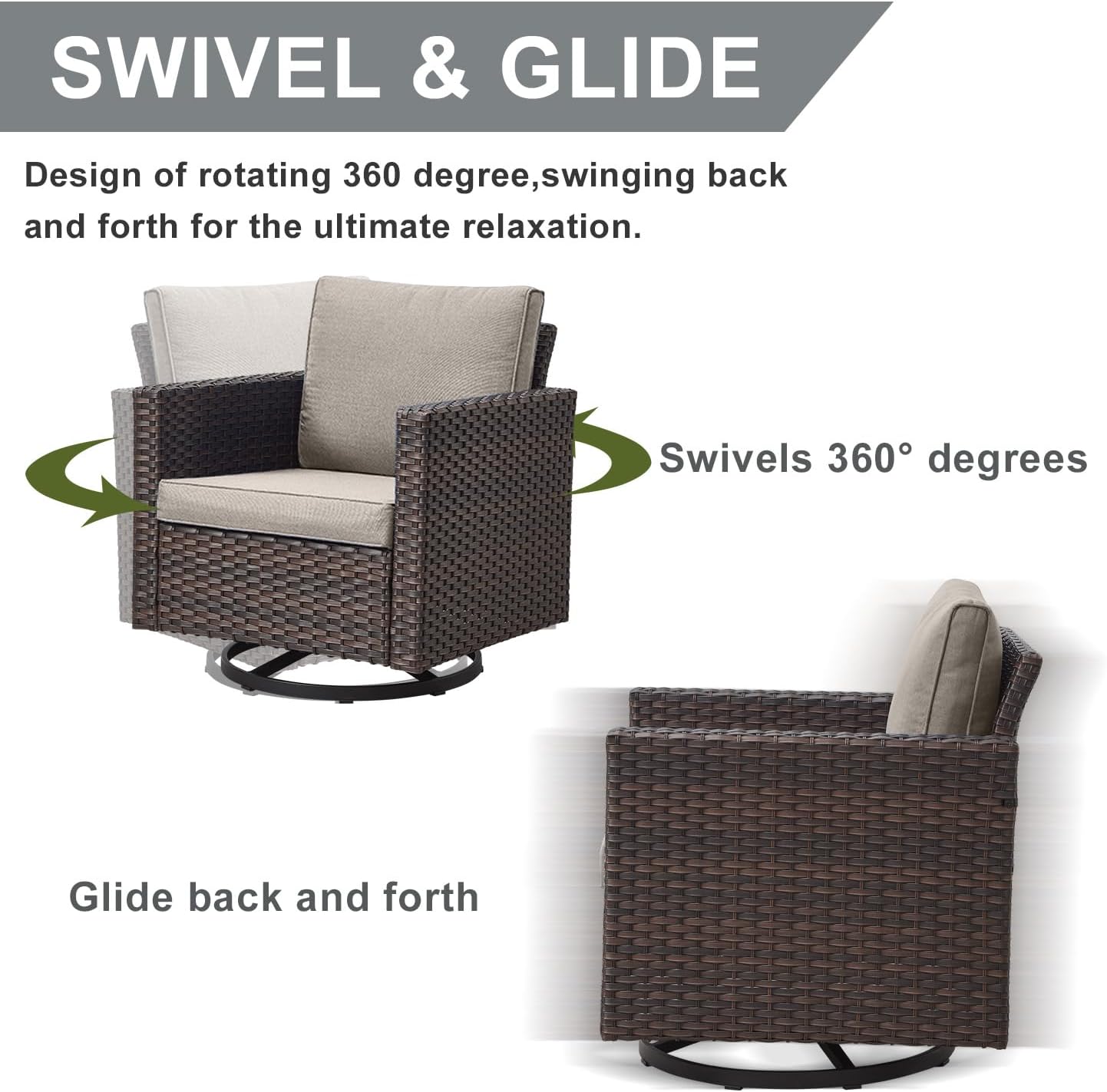 HUMMUH 7 Piece Patio Furniture Set PE Wicker Outdoor Couch,Patio Swivel Rocker Chairs and Ottomans Tables for Porch,Garden,Backyard