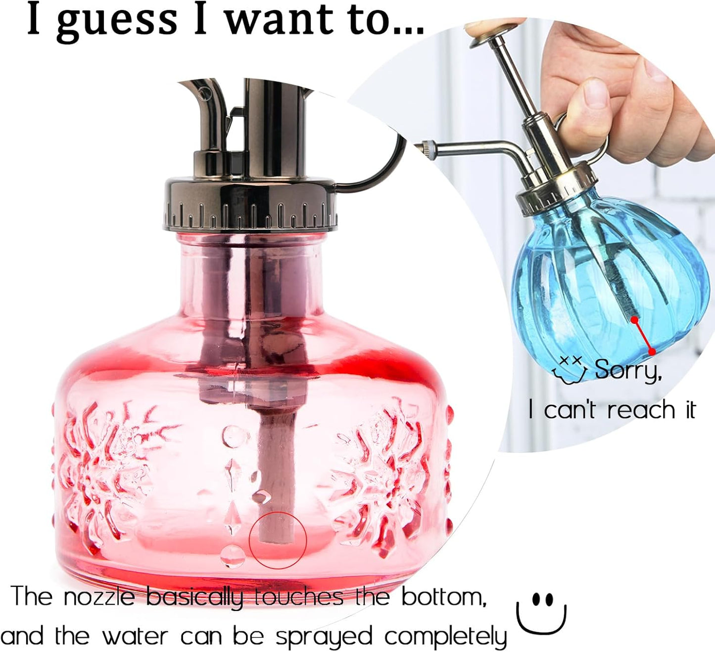 XXXFLOWER Glass Plant Mister Spray Bottle for Indoor Plant Spritzer Succulent Watering Bottle Tall Vintage Style with Bronze Plastic Top Pump