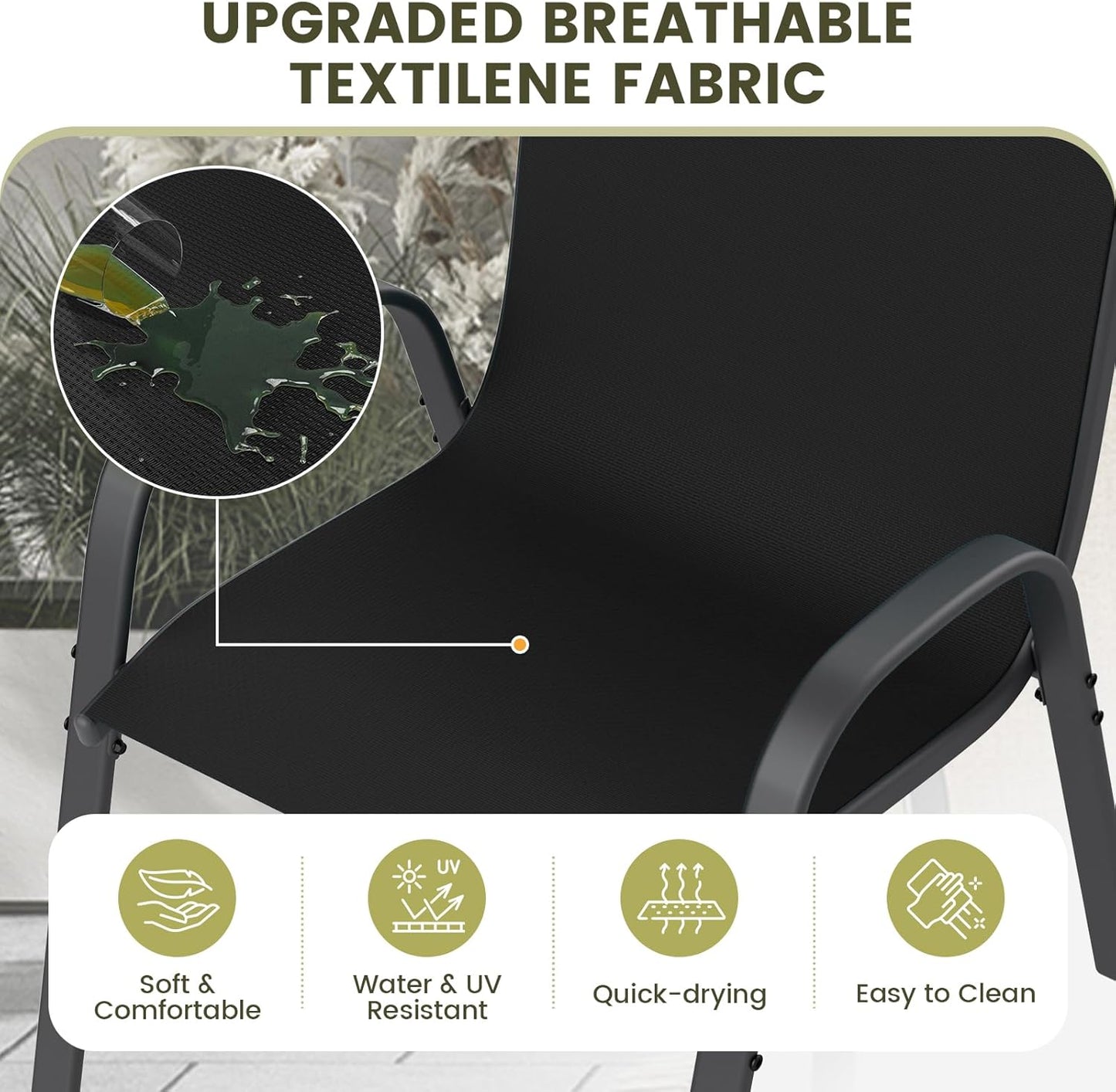 UDPATIO Patio Chairs Set of 8, Stackable Outdoor Dining Chairs with High Back, Breathable Textilene Fabric Outdoor Chair All Weather, 350LBS Capacity for Garden, Backyard (Black)