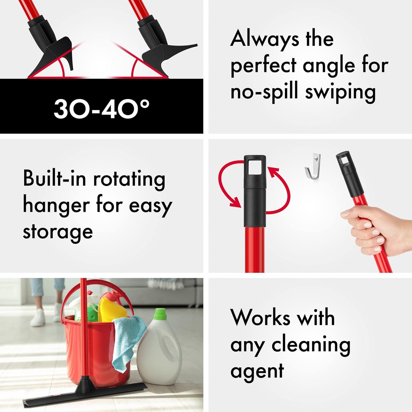 Tyroler Rubber Floor Squeegee 17" Floor Squeegee Heavy Duty, Deck Squeegee Outdoor for Floors with 55" 4 Part Handle, Perfect Outdoor Squeegee for Patio, Tiles, Marble, Garage, Shower, Window