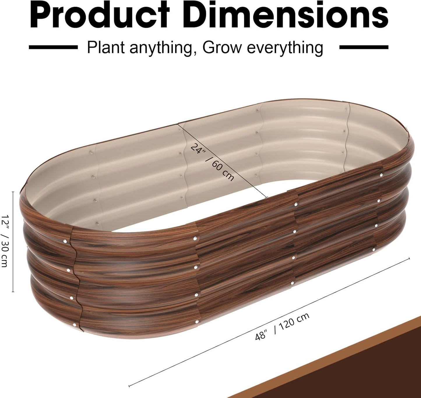 4x2x1ft Oval Galvanized Raised Garden Bed Outdoor 9-in-1 Large Metal Modular Planter Box Raised Beds for Gardening,Vegetables,Fruits,Flowers & Herbs (Brown)