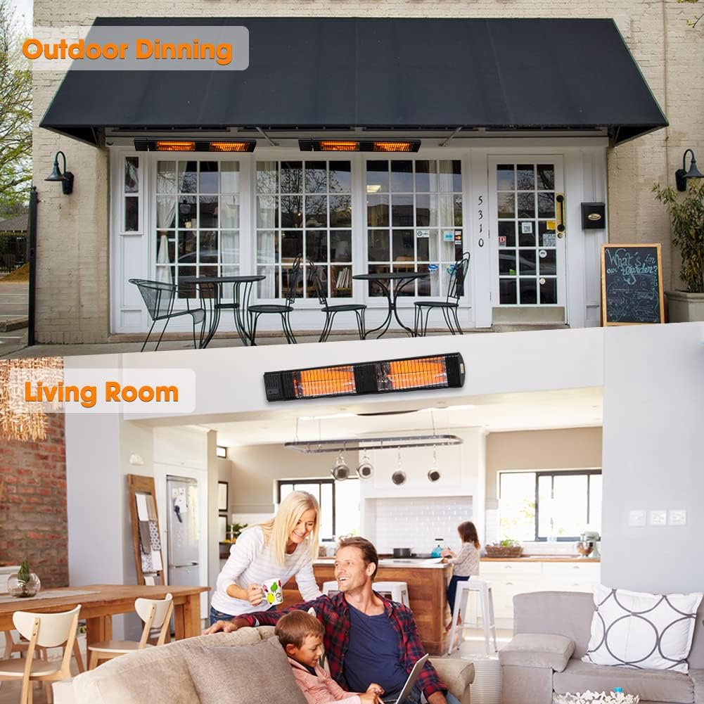 ThermoMate Infrared Electric Patio Heater, 3000W Carbon Fiber Heating for Outdoor/Indoor, Porch, Deck, Garage with Remote 24 Hours Timer, Hard Wired 240V