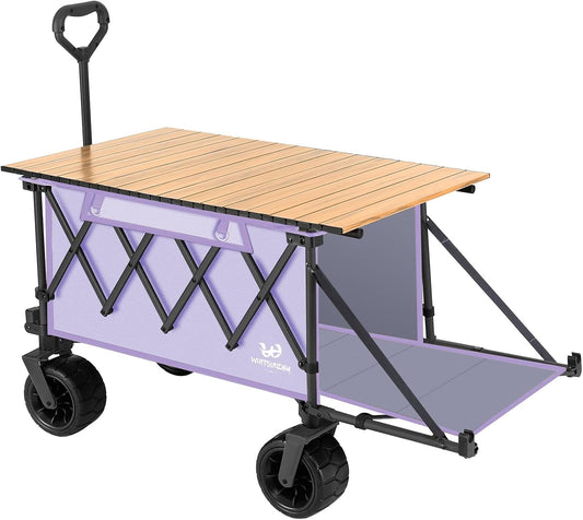 Whitsunday Collapsible Wagon with Tailgate and Big Wheel,Heavy Duty Utility Folding Wagons for Beach Camping Outdoor Purple