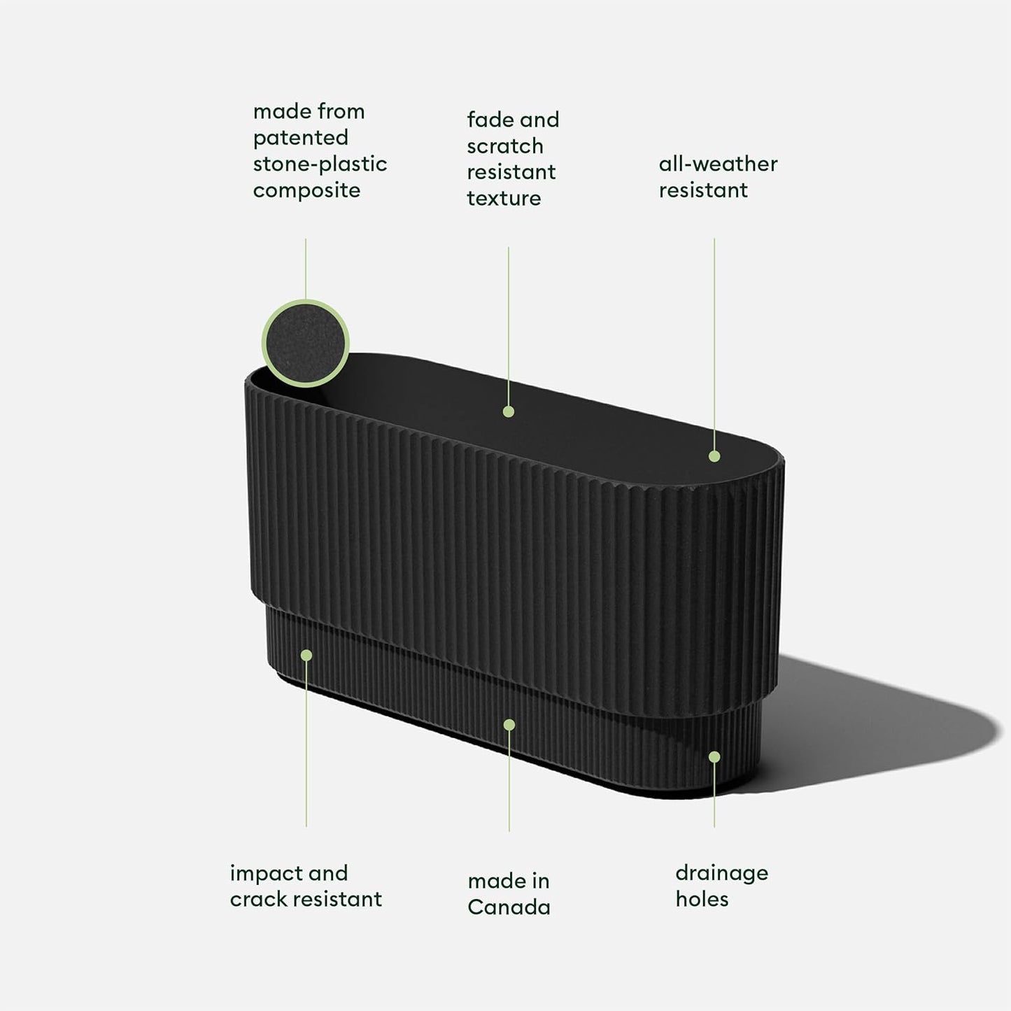 Veradek Demi Series Long Planter for Porch, Patio, Backyard | Durable Plastic-Stone Composite Material | Modern Décor for Shrubs, Flowers