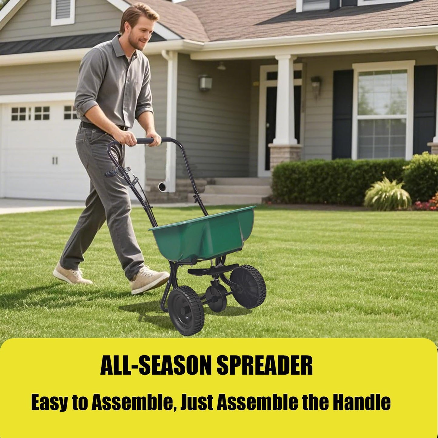 60LB Walk-Behind Broadcast Spreader for Seed,Fertilizer,Salt,Ice Melt, Fertilizer Spreader with Adjustable Drop Rate, Seed Spreaders for Lawns