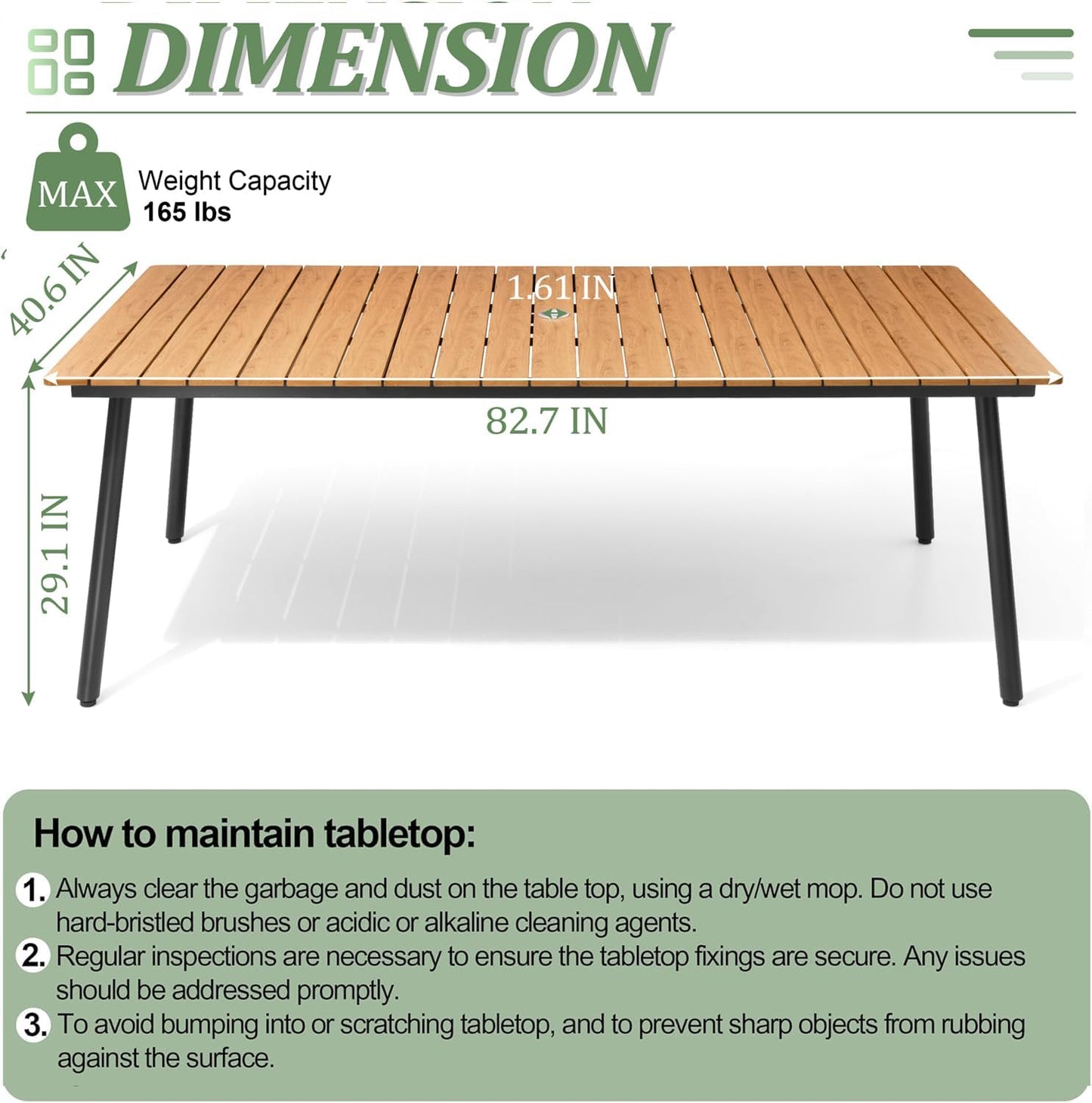 Outdoor Dining Table for 6-8, 82.7 inch Patio Dining Table with Wooden-Like Top and Aluminum Frame, Rectangular Table with Umbrella Hole Outdoor Furniture, Brown
