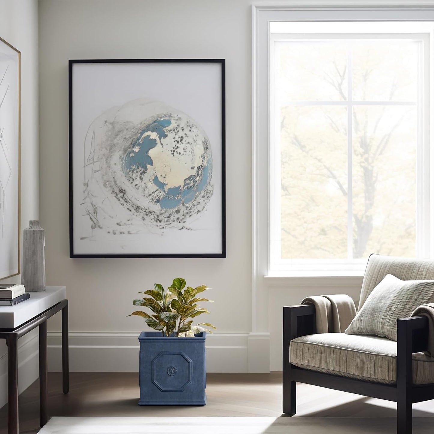 Kante Square Lion Head Concrete Planter, Classic English Style Plant Pot with Drainage Hole and Rubber Plug for Indoor Outdoor Garden Patio Home, 12.6"x12.6"x12.6" Gravel Gray