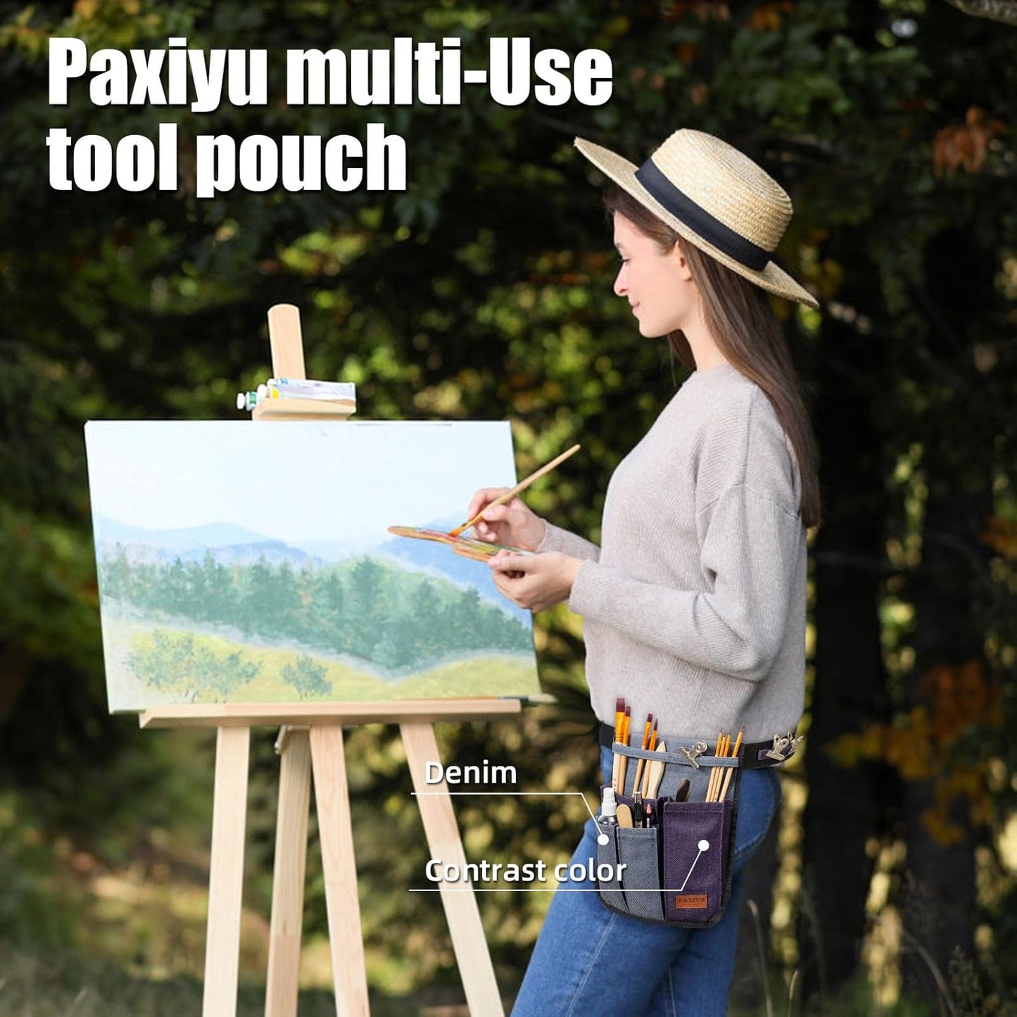 Garden Tool Belt for Men & Women, Denim Slim 4-Pocket Adjustable Garden Apron - Lightweight Utility Belt for Gardening, DIY, Carpenter, Painting, Seamstress, and Crafting Tool Pouch (Purple)