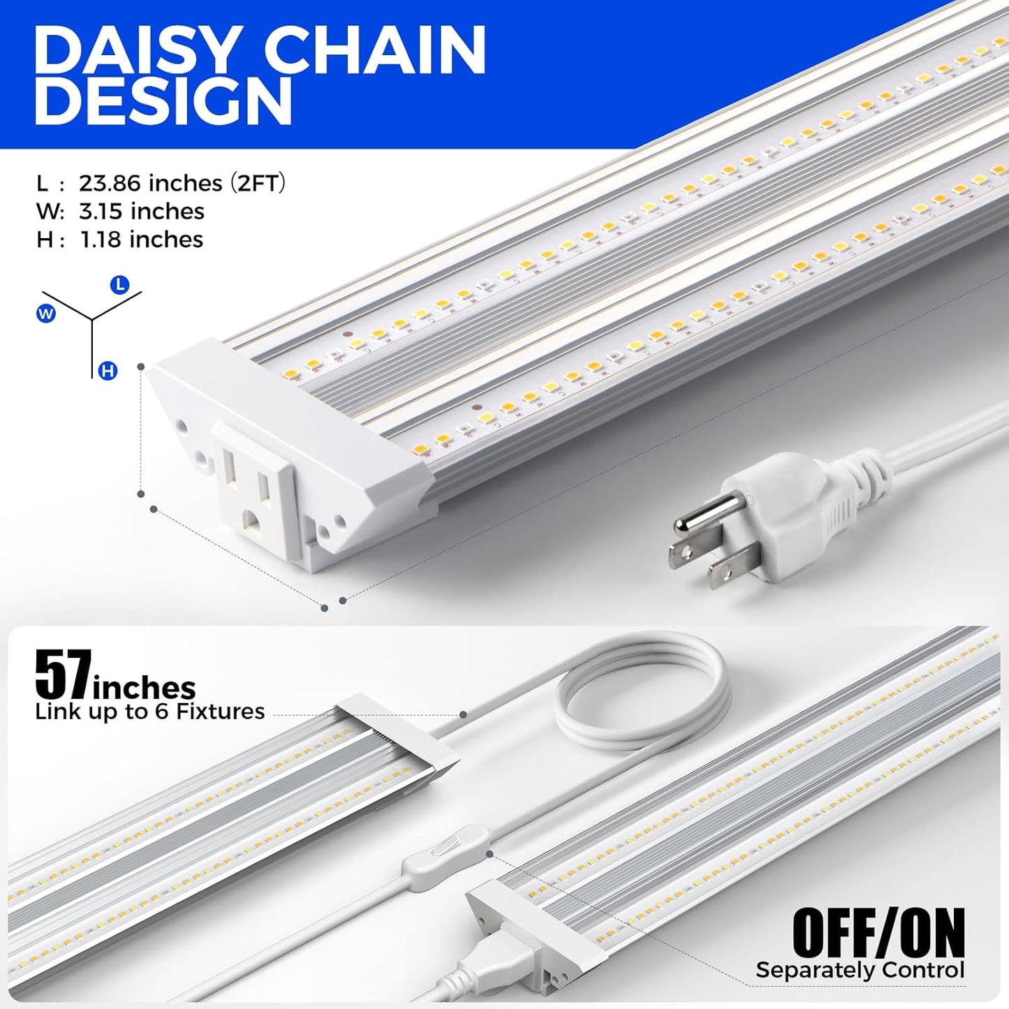 Barrina TX36 2FT Grow Light for Indoor Plants, 36W(200W Equivalent), High PPFD, Full Spectrum, Hanging Plant Lights for Indoor Growing, Seedlings, Vegetables, with On/Off Switch, Linkable, 1 Pack